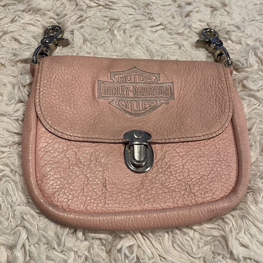Harley Davidson Small Light Pink Leather Bag Pouch Purse No Strap Biker See Pics
